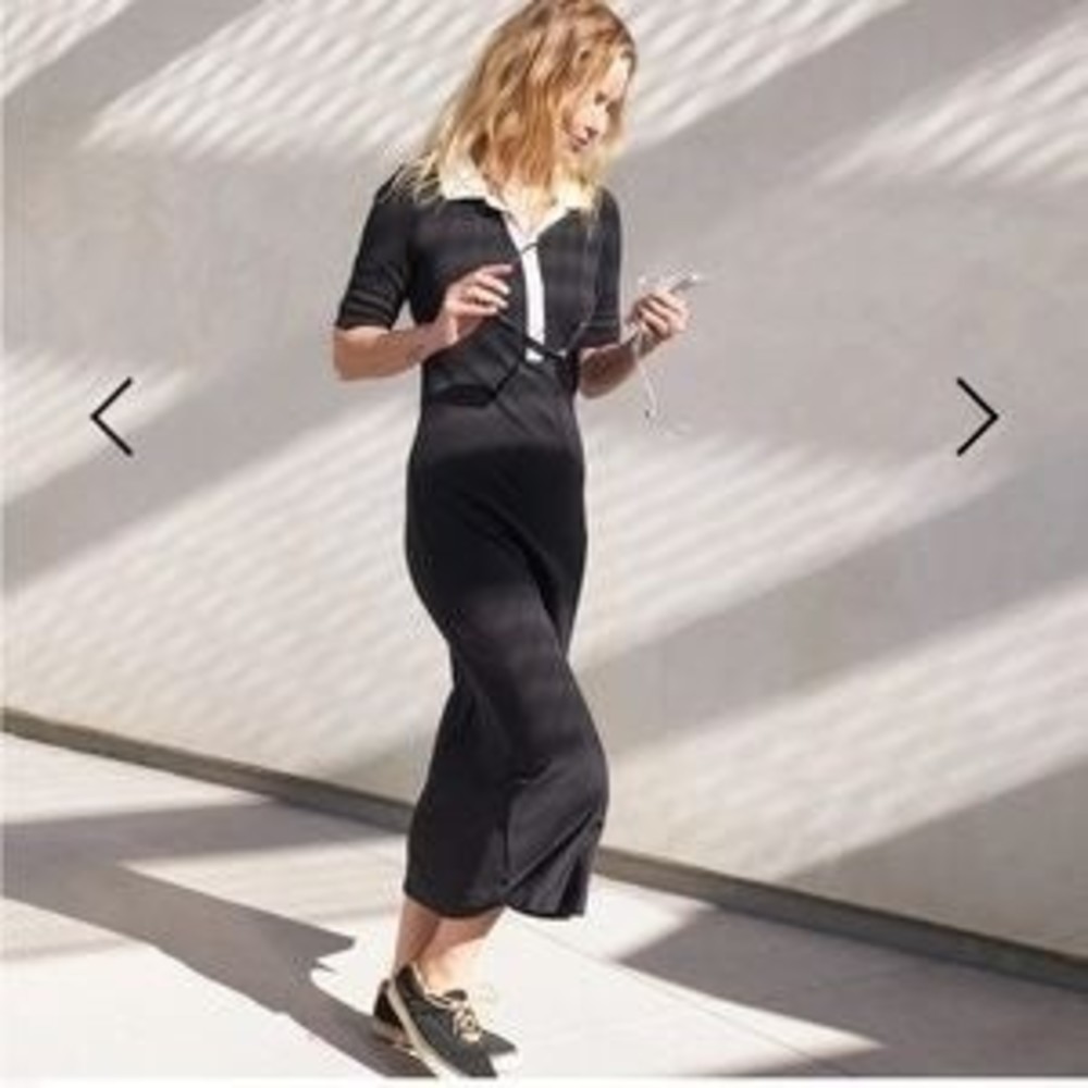 AYR Black Sheath Polo Collar Midi Dress